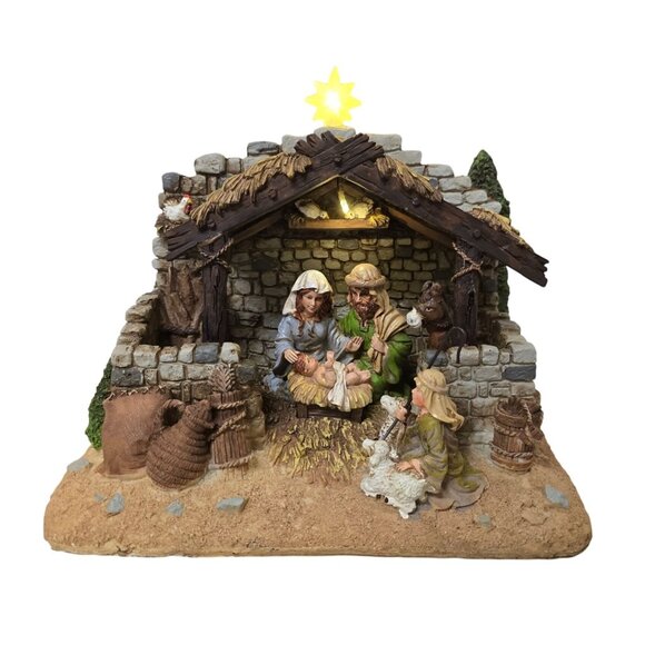 New Light-Up Nativity Figurine Hand-Painted Resin Christmas Tells a Story - Picture 1 of 8